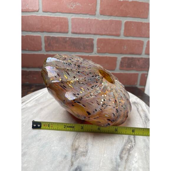 Fifth Avenue Crystal Art Glass Conch Shell Vase Amber Tortoise Iridescent - Picture 3 of 9